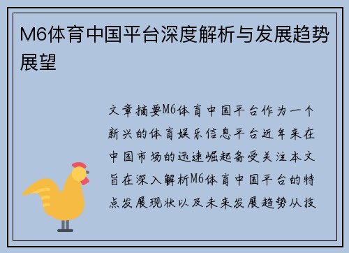 M6体育中国平台深度解析与发展趋势展望